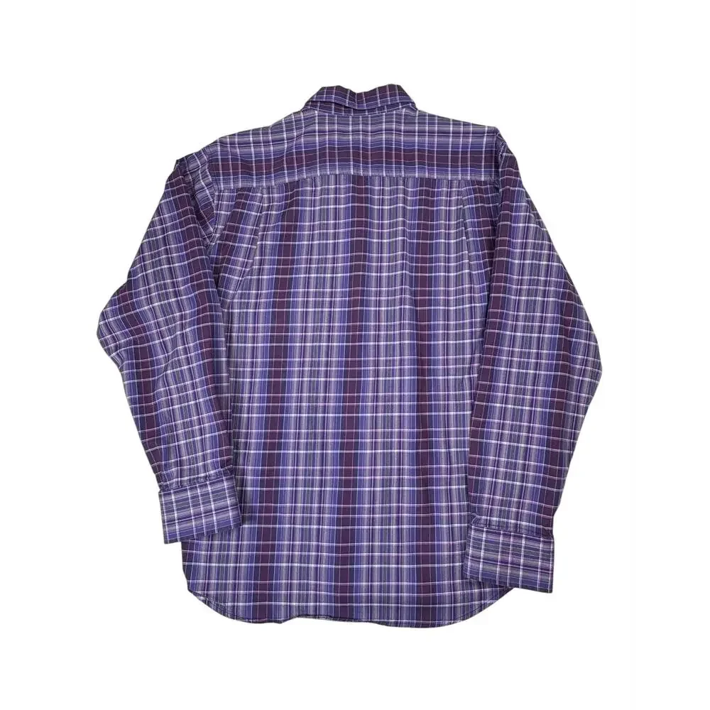 Tommy Bahama Lazlo Plaid Long Sleeve Button Shirt Men's Large Purple Cotton Silk